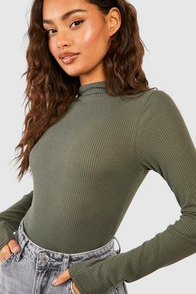 Olive Turtleneck Mesh Bodysuit