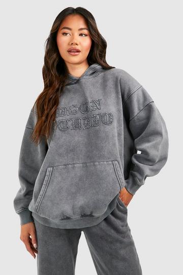 Charcoal Grey Dsgn Studio Self Fabric Applique Washed Oversized Hoodie