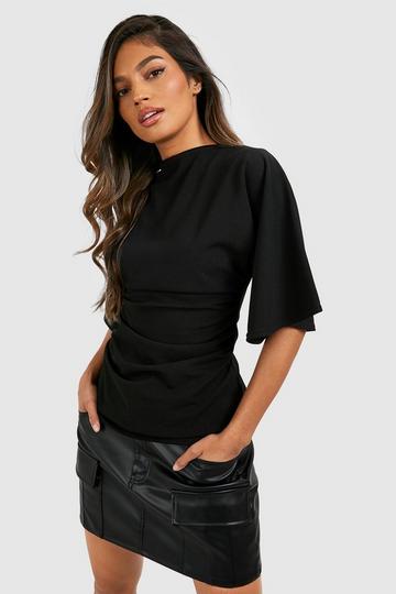 Jersey Crepe High Neck Flared Sleeve Blouse black
