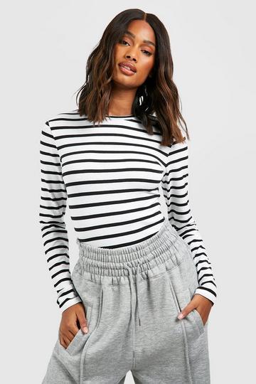 Premium Supersoft Stripe Long Sleeve Top white