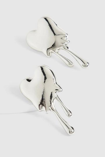 Silver Silver Molten Heart Detail Earrings