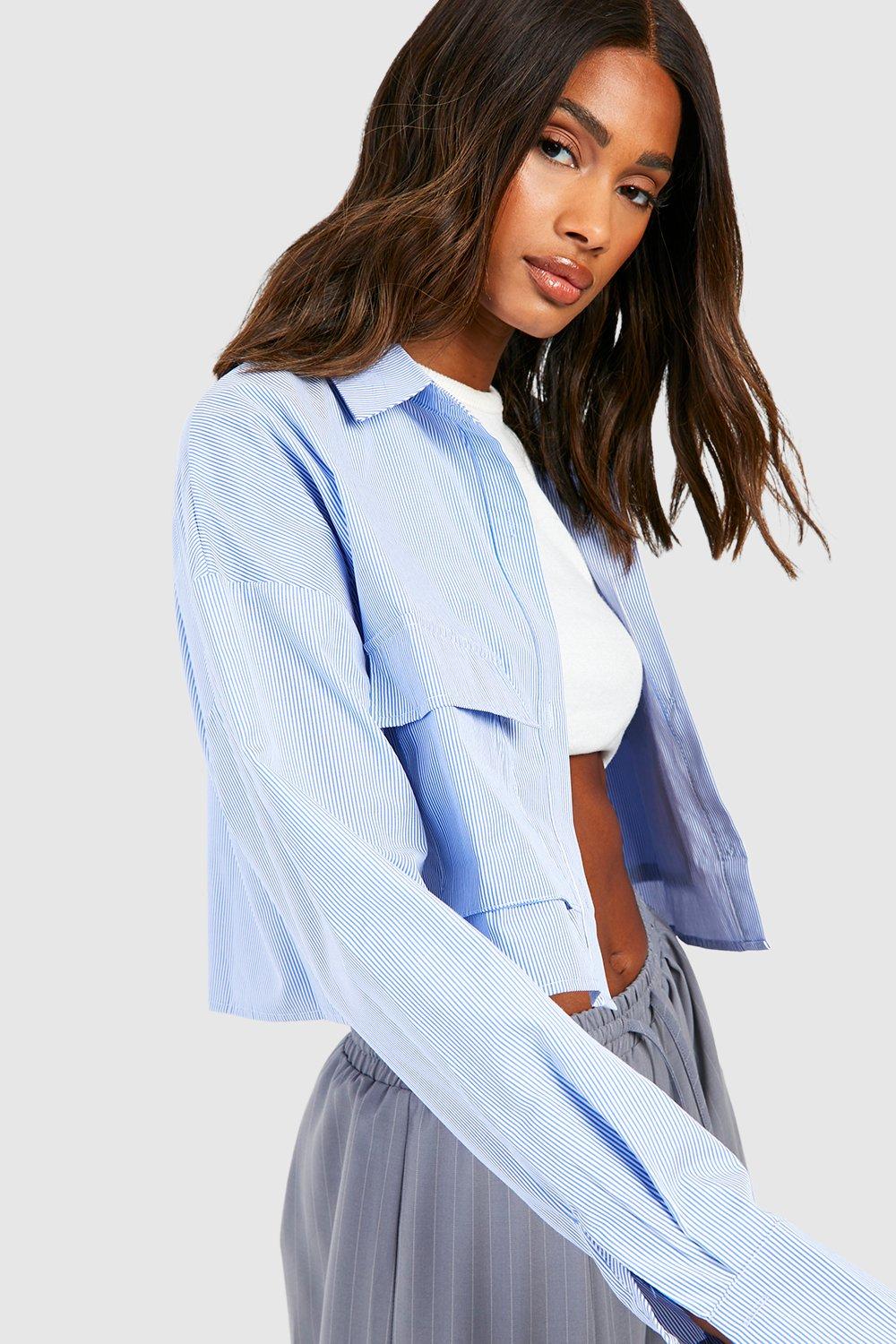 Blue cropped outlet shirt