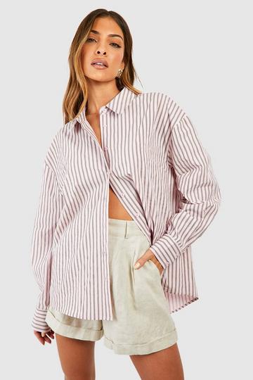 Textured Stripe Oversized Shirt pink