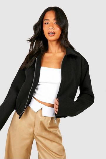 Petite Wool Look Zip Through Jacket black