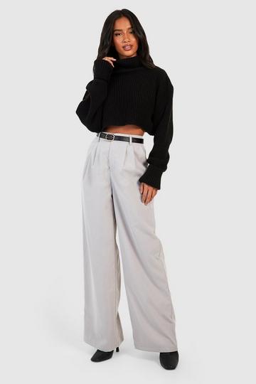 Petite Tailored Wide Leg Trouser With Belt grey