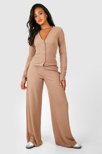 Ribbed Slouchy Wide Leg Trousers taupe