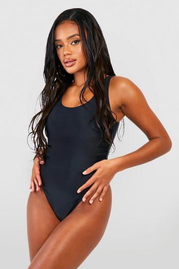 Black Ruched Scoop Tummy Control Swimsuit