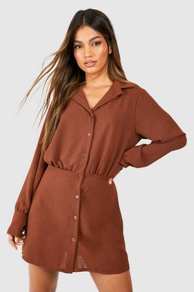 Women's Leopard Velvet Ruched Detail Shirt Dress