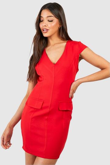 Seam Detail Tailored Mini Dress red