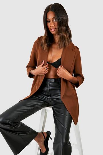 Basic Woven Turn Cuff Relaxed Fit Blazer chocolate
