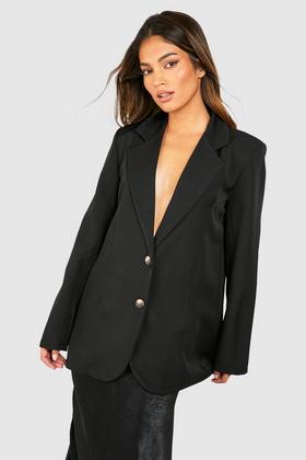 Black Longline Oversized Curved Hem Blazer