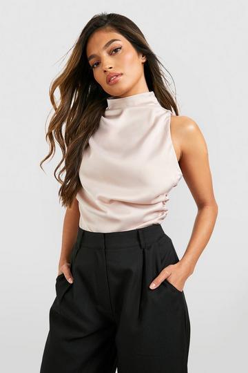 Satin Cowl High Neck Blouse champagne