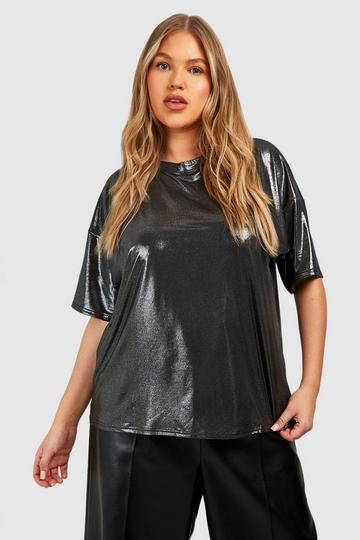 Plus Metallic Oversized T-shirt silver