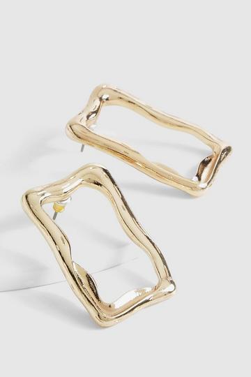 Gold Metallic Square Stud Earrings