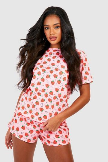 Red Strawberry Print Pyjama Shorts Set