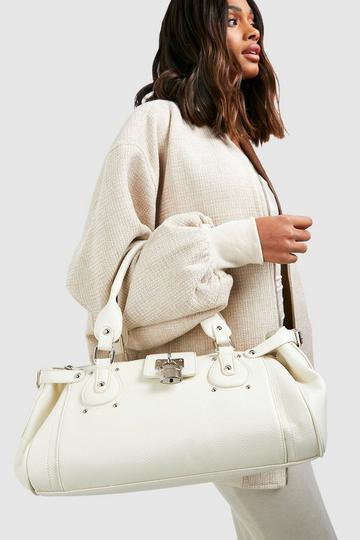 Cream White Padlock Detail Oversized Tote Bag