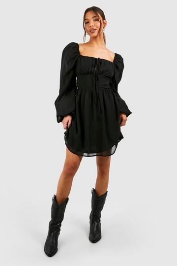 Ruched Bust Mini Milkmaid Dress black
