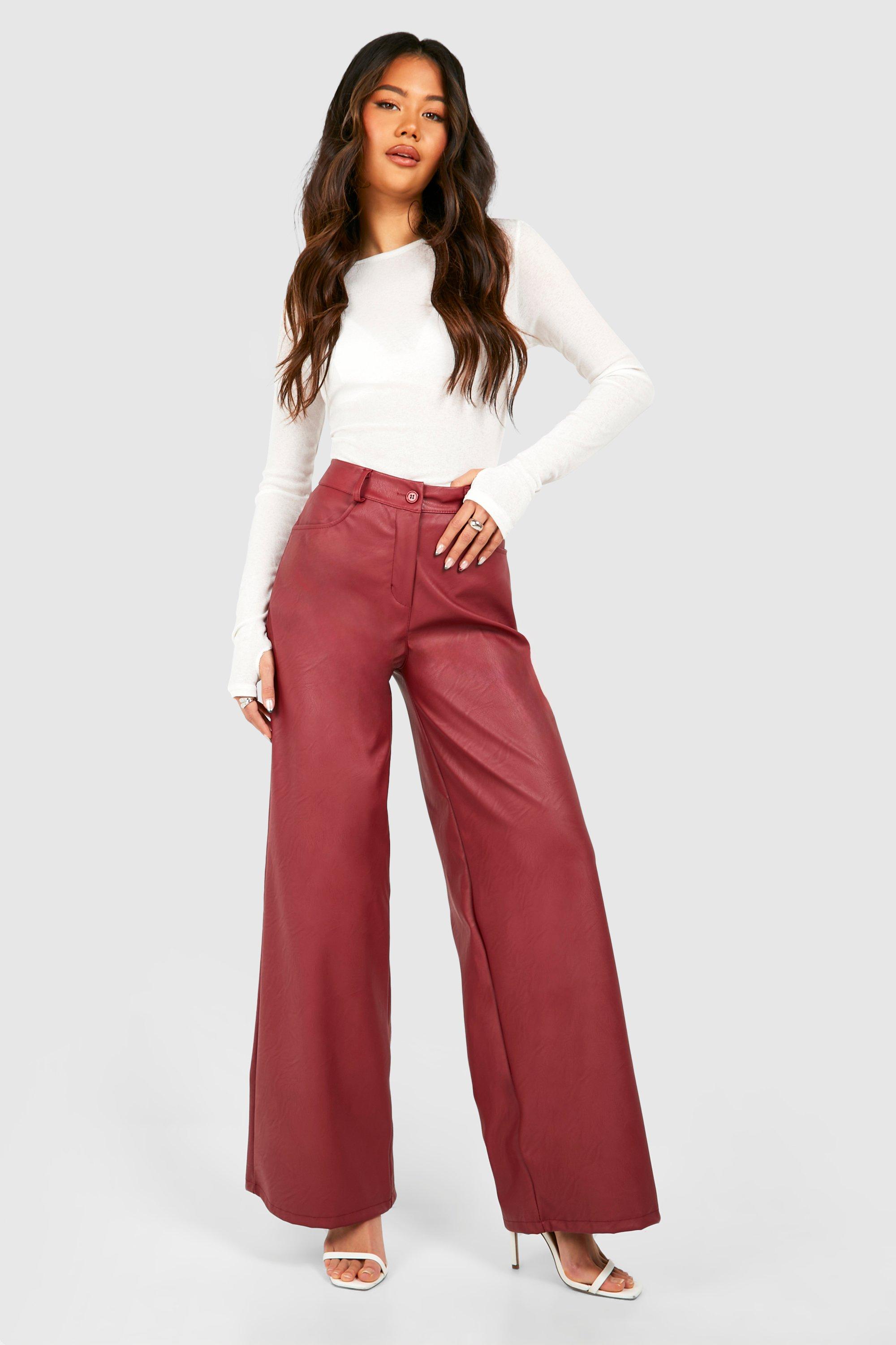 Red leather look deals trousers