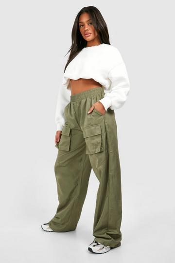 boohoo High Waisted Straight Fit Cargo Pants - Green - Size 12
