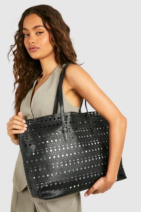 Oversized Faux Leather Croc Tote Day Bag
