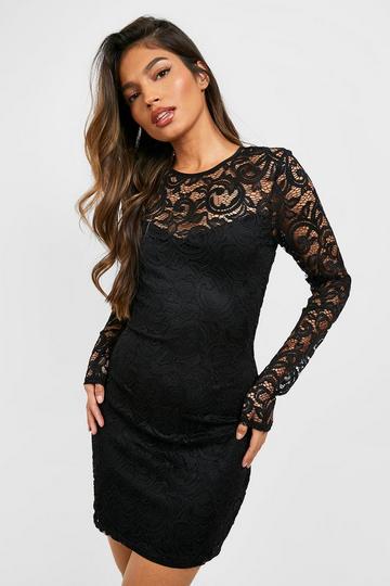 Lace Flare Cuff Mini Dress black