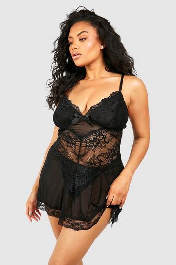 Plus Size Lingerie for Women - Sexy Strappy Harness Top Eyelash Lace  Bodysuit Naughty Bottom Mesh Teddy Outfit