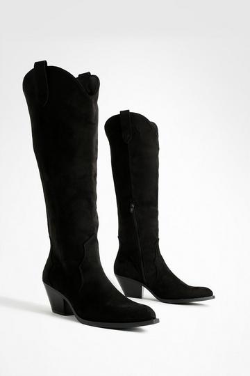 Knee High Tab Detail Western Cowboy Boots black