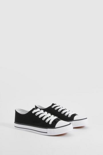 Low Top Lace Up Trainers black_white