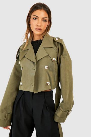 Khaki Crop Belted Trench Coat