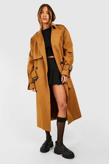Tan Brown Oversized Double Breast Belt Detail Trench Coat