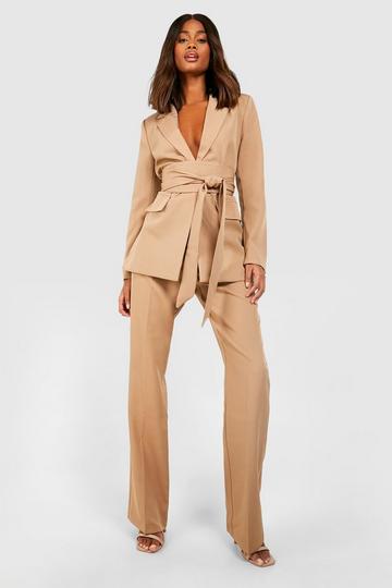 Beige Fit & Flare Tailored Trousers