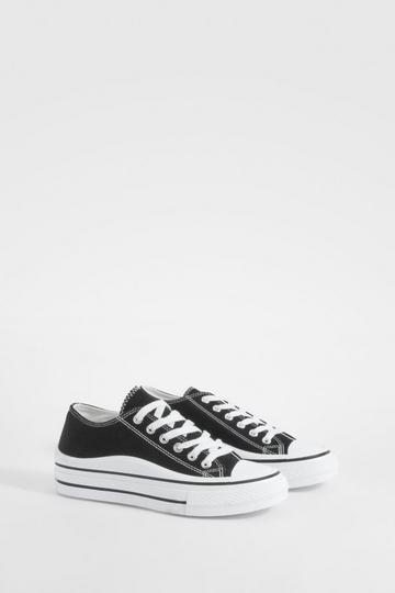Black Platform Chunky Low Lace Up Trainers