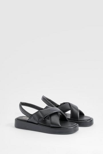 Wide Fit Padded Crossover Chunky Flat Sandals black