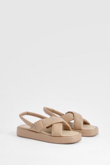 Wide Fit Padded Crossover Chunky Flat second Sandals camel