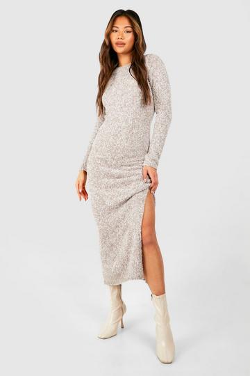 Robe pull longue en maille douce taupe