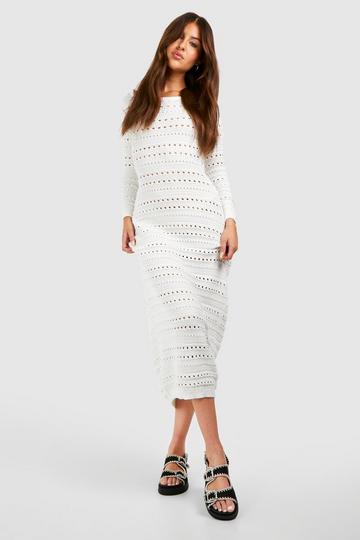 Crochet Flare Sleeve Tie Back Knitted Maxi Dress ivory
