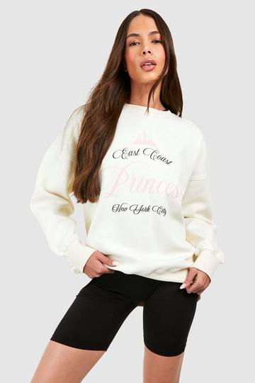 Cream White New York East Coast Princess Slogan Oversized Sweatshirt