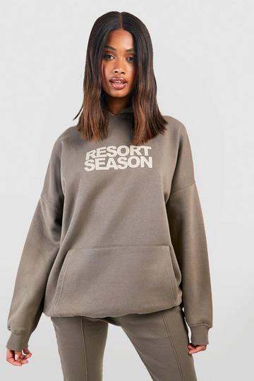 Charcoal Grey Resort Season Slogan Oversized Hoodie