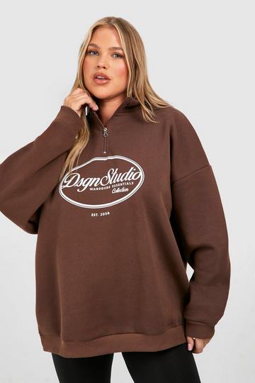 Plus Dsgn Studio Half Zip Sweatshirt chocolate