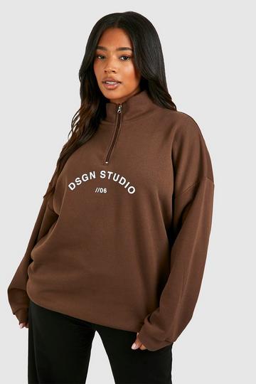 Chocolate Brown Plus Dsgn Studio Half Zip Sweatshirt