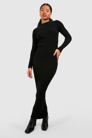 Petite Cut Out Ribbed Knit Maxi Dress black