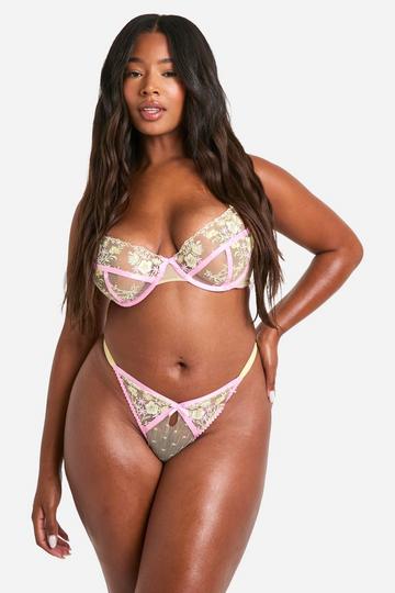 Mesh Floral Embroidered Fuller Bust Balcony Bra pink