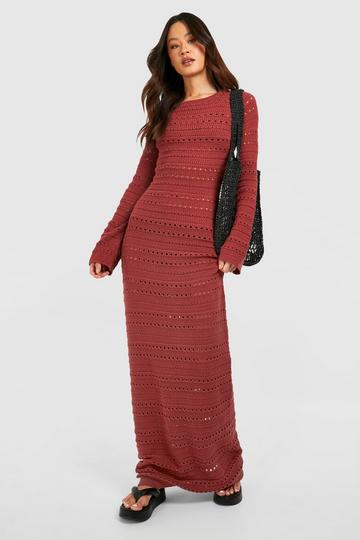 Tall Crochet Tie Back Knitted Maxi Dress red