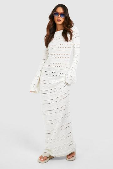 Tall Crochet Tie Back Knitted Maxi Dress white