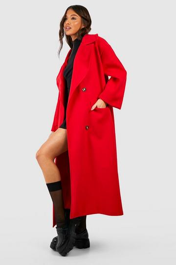 Red Super Oversized Maxi Double Breasted Wool Look Coat