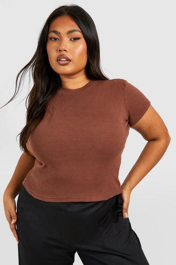 Plus Washed Seam Detail Cap Sleeve Top chocolate