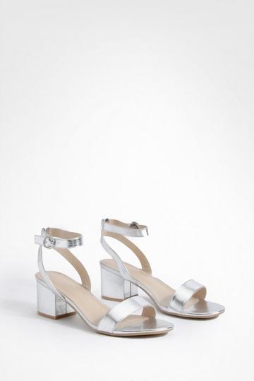 Wide Fit Metallic Low Block Barely There Heels silver