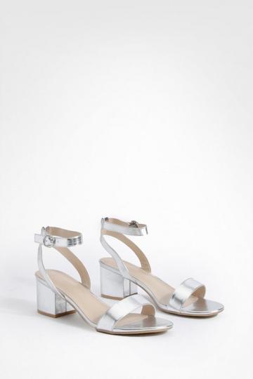Silver Metallic Low Block Barely There Heels