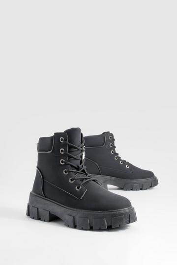 Chunky Cleated Sole Hiker Boots black