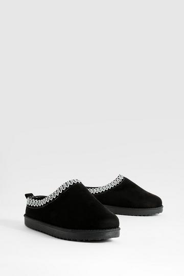 Embroidered Slip On Cosy Mules black